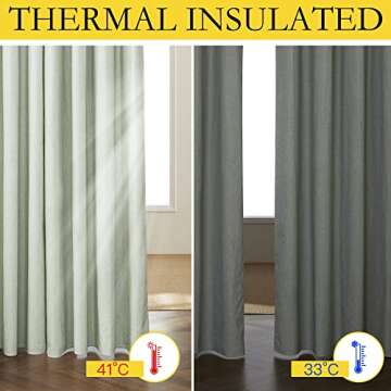 NICETOWN Sage Green Blackout Linen Curtains 95 inches Long, 2 Pieces, 52" Wide Each Panel, Bronze Grommet Full Light Blocking Drapes with White Thermal Insulated Liner for Nursery, Hall, Villa