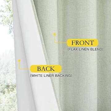NICETOWN Sage Green Blackout Linen Curtains 95 inches Long, 2 Pieces, 52" Wide Each Panel, Bronze Grommet Full Light Blocking Drapes with White Thermal Insulated Liner for Nursery, Hall, Villa