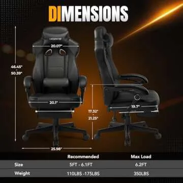 LUCKRACER Gaming Chair, Video Game Chairs Gaming Computer Chair with Footrest 350Lb Heavy Duty Gaming Chair Ergonomic Office Chair Lumbar Support for Adults, High Back, Swivel Seat, Recliner(Black)
