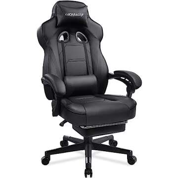 LUCKRACER Gaming Chair, Video Game Chairs Gaming Computer Chair with Footrest 350Lb Heavy Duty Gaming Chair Ergonomic Office Chair Lumbar Support for Adults, High Back, Swivel Seat, Recliner(Black)