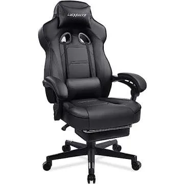 LUCKRACER Gaming Chair, Video Game Chairs Gaming Computer Chair with Footrest 350Lb Heavy Duty Gaming Chair Ergonomic Office Chair Lumbar Support for Adults, High Back, Swivel Seat, Recliner(Black)
