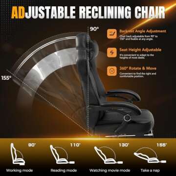 LUCKRACER Gaming Chair, Video Game Chairs Gaming Computer Chair with Footrest 350Lb Heavy Duty Gaming Chair Ergonomic Office Chair Lumbar Support for Adults, High Back, Swivel Seat, Recliner(Black)