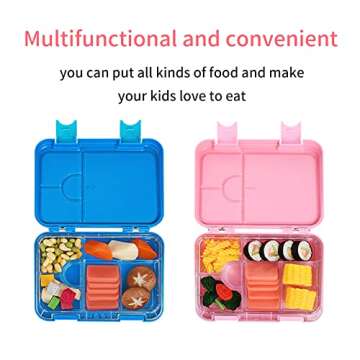 Molilito Leakproof Children Lunch Box 4/6 Compartment Food Meal Container Box, Bento Lunch Containers for Adults and Kids, Portable Bento Lunch Box for Picnic, School, Tritan Food-Safe Materials