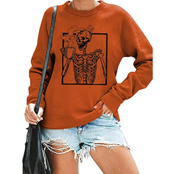 FCDIED Hot Coffee Skeleton Sweatshirt for Halloween