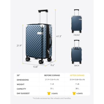 LUGGEX 20 Inch Carry-On Luggage with Stylish Spinner Wheels