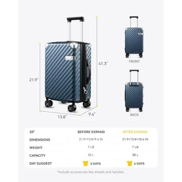 LUGGEX 20 Inch Carry-On Luggage with Stylish Spinner Wheels