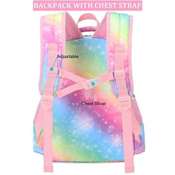 JIANYA Girls Backpack Kids Bookbag with Lunch Box Rainbow Preschool Kindergarten Back Packs for Girl