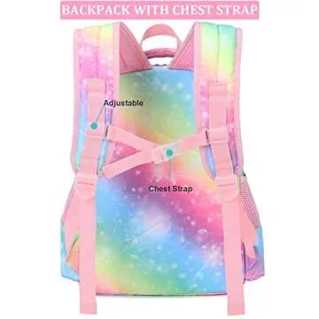 JIANYA Girls Backpack Kids Bookbag with Lunch Box Rainbow Preschool Kindergarten Back Packs for Girl