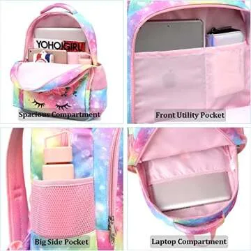 JIANYA Girls Backpack Kids Bookbag with Lunch Box Rainbow Preschool Kindergarten Back Packs for Girl