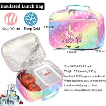 JIANYA Girls Backpack Kids Bookbag with Lunch Box Rainbow Preschool Kindergarten Back Packs for Girl