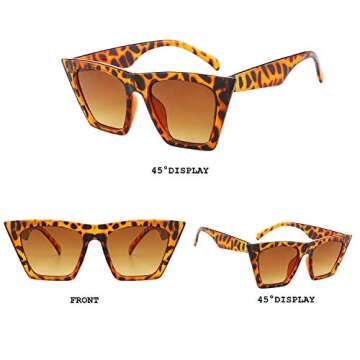BUTABY Vintage Square Cat Eye Sunglasses for Women Fashion Oversize Cat-eye Classic Sunglasses Black ＆ Leopard…