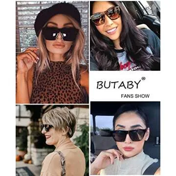 BUTABY Vintage Cat Eye Sunglasses - Stylish Oversized Shades