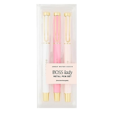Sweet Water Decor Metal Boss Lady Pen Set - Gifts for Bosses, New Jobs, Graduation, and More - Medium Ballpoint Pens with Black Ink - Refillable Three Piece Pen Set