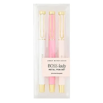 Sweet Water Decor Metal Boss Lady Pen Set - Gifts for Bosses, New Jobs, Graduation, and More - Medium Ballpoint Pens with Black Ink - Refillable Three Piece Pen Set