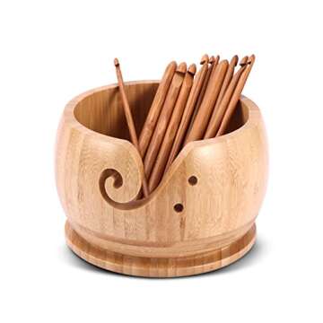 fayle Bamboo Needles Set, Yarn Bowl Holder with 12 pcs Bamboo Crochet Hook & Lid for Knitting Croche...