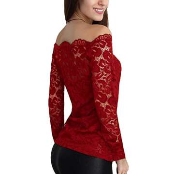 DJT Womens Boat Neck Floral Lace Raglan Long Sleeve Shirt Top Medium Wine