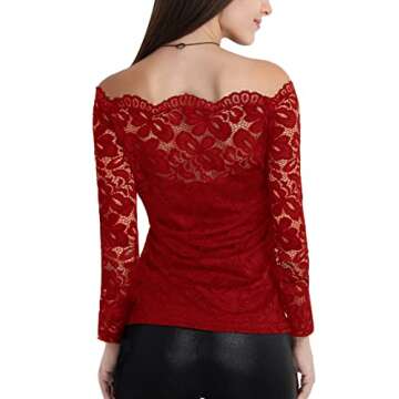DJT Womens Boat Neck Floral Lace Raglan Long Sleeve Shirt Top Medium Wine