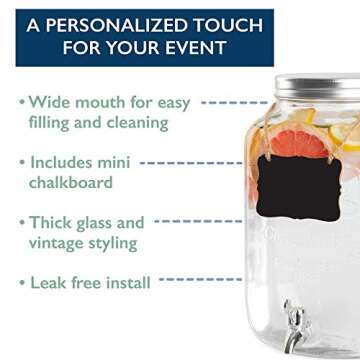 Outdoor Glass Beverage Dispenser - 2 Gallon Drink Dispenser for Lemonade, Tea, Cold Water & More