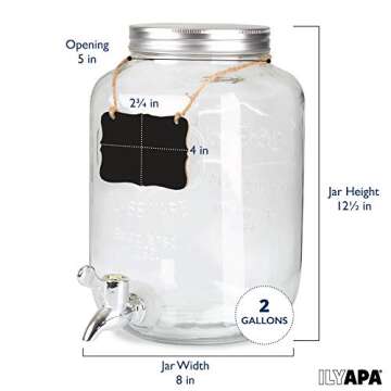 Outdoor Glass Beverage Dispenser - 2 Gallon Drink Dispenser for Lemonade, Tea, Cold Water & More