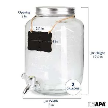 Outdoor Glass Beverage Dispenser - 2 Gallon Drink Dispenser for Lemonade, Tea, Cold Water & More
