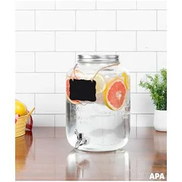 Outdoor Glass Beverage Dispenser - 2 Gallon Drink Dispenser for Lemonade, Tea, Cold Water & More