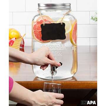 Outdoor Glass Beverage Dispenser - 2 Gallon Drink Dispenser for Lemonade, Tea, Cold Water & More
