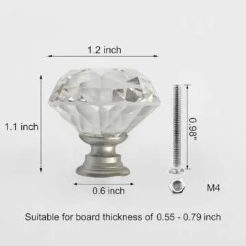 MDPLY 5 Pcs Crystal Glass Cabinet Knobs-30mm Diamond Shape Pulls Handles for Drawer Dresser Kitchen ...