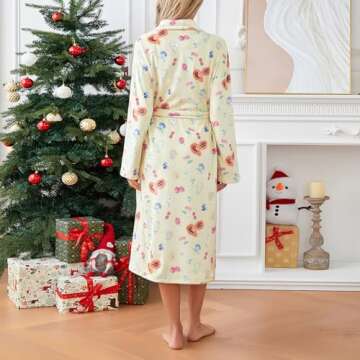 Owl's-Yard Women's Soft Summer Dressing Gown Floral Fruit Print Plush Shawl Collar Bathrobe Warm Lounge Robe with Belt (A-Yellow, L)