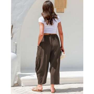 TARSE Womens Linen Wide Leg Pants Casual Loose Drawstring Low Waist Summer Beach Palazzo Harem Pants with Pockets 2025(Coffee,S)