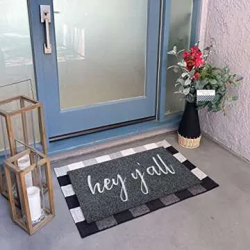 JJUUYOU Funny Welcome Mat for Front Door Hey Y'all Doormat Farmhouse Durable Non Slip Rubber Backing Mat Entry Floor Mat Inside Entrance Switch Mat