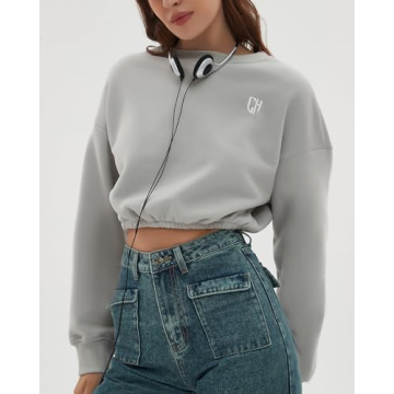 CHYRII Women Oversized Cropped Sweatshirt for Cozy Fall Style