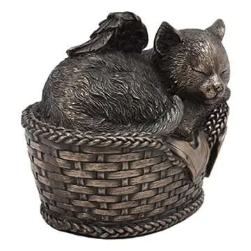 Ebros Heavenly Angel Cat Sleeping in Wicker Bed Basket Cremation Urn Pet Memorial Statue Decor Figurine 6.5 Inch Long