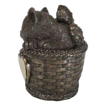 Ebros Heavenly Angel Cat Sleeping in Wicker Bed Basket Cremation Urn Pet Memorial Statue Decor Figurine 6.5 Inch Long