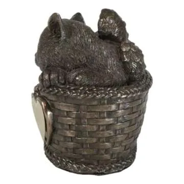 Ebros Heavenly Angel Cat Sleeping in Wicker Bed Basket Cremation Urn Pet Memorial Statue Decor Figurine 6.5 Inch Long