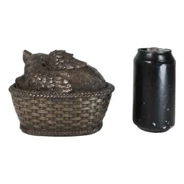 Ebros Heavenly Angel Cat Sleeping in Wicker Bed Basket Cremation Urn Pet Memorial Statue Decor Figurine 6.5 Inch Long