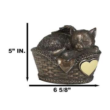 Ebros Heavenly Angel Cat Sleeping in Wicker Bed Basket Cremation Urn Pet Memorial Statue Decor Figurine 6.5 Inch Long