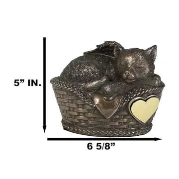 Ebros Heavenly Angel Cat Sleeping in Wicker Bed Basket Cremation Urn Pet Memorial Statue Decor Figurine 6.5 Inch Long