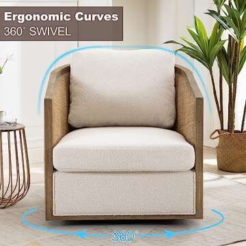 LuxyHoom Swivel Accent Chair,Upholstered Armchair with Cushion Back,Rattan Frame,Boucle Accent Chair for Living Room,Bedroom,Office,Waiting Room (Beige)