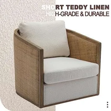 LuxyHoom Swivel Accent Chair,Upholstered Armchair with Cushion Back,Rattan Frame,Boucle Accent Chair for Living Room,Bedroom,Office,Waiting Room (Beige)