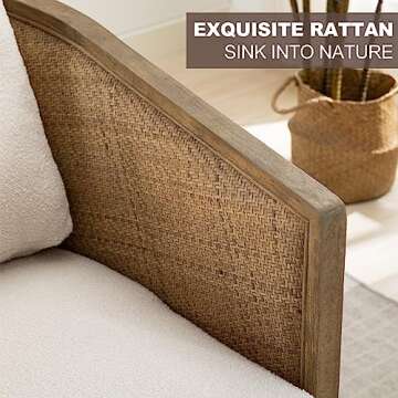 LuxyHoom Swivel Accent Chair,Upholstered Armchair with Cushion Back,Rattan Frame,Boucle Accent Chair for Living Room,Bedroom,Office,Waiting Room (Beige)