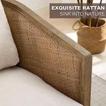 LuxyHoom Swivel Accent Chair,Upholstered Armchair with Cushion Back,Rattan Frame,Boucle Accent Chair for Living Room,Bedroom,Office,Waiting Room (Beige)