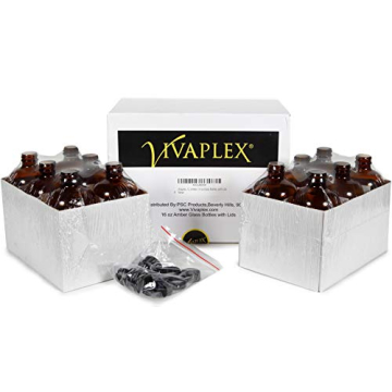 Vivaplex 16 oz Amber Glass Bottles with Lids for Storage
