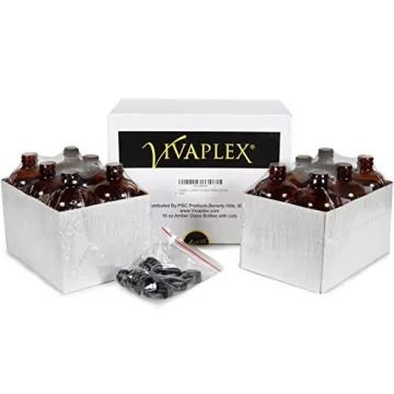 Vivaplex 16 oz Amber Glass Bottles with Lids for Storage