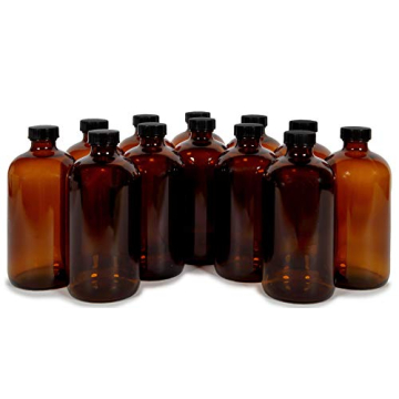 Vivaplex 16 oz Amber Glass Bottles with Lids for Storage