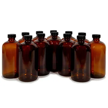 Vivaplex 16 oz Amber Glass Bottles with Lids for Storage