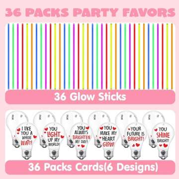 JOYIN 36 Packs Neon Valentines Day Gift Bulb Cards with Glow Sticks, Glow Necklaces for Valentine's ...