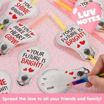 JOYIN 36 Packs Neon Valentines Day Gift Bulb Cards with Glow Sticks, Glow Necklaces for Valentine's Party Favor, Valentine Classroom Exchange Cards, Valentine School Prize