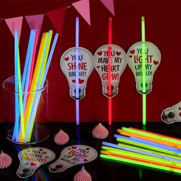 JOYIN 36 Packs Neon Valentines Day Gift Bulb Cards with Glow Sticks, Glow Necklaces for Valentine's Party Favor, Valentine Classroom Exchange Cards, Valentine School Prize