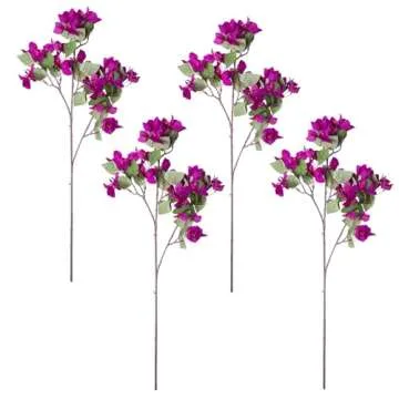 HyeFlora Bougainvillea Artificial Flowers, Faux Bougainvillea Flowers Bulk Bouquest for Vase, Fake Silk Floral 37.4 inches Long Stems for Wedding, Indoor, Outdoor Decoration (4PCS, Purple)