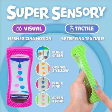 BUNMO Liquid Motion Bubbler Sensory Toy - Calming Fidget Toy for Kids & Adults, Textured Silicone Bubble Timer with Mesmerizing Liquid Flow Sensory Bottles - Large 4 Pack